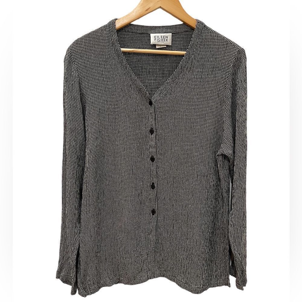 Eileen Fisher Houndstooth Black and White Blouse Size Small